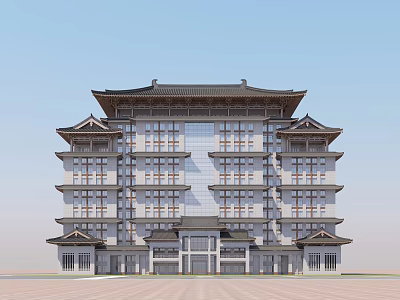 Ancient Chinese Architecture Multi Story Structure With Traditional Roof Grand Exterior And Ordered Windows Design 3d model