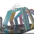 Blooming Crystal Event Entrance With Colorful Geometric Design And Neon Lights