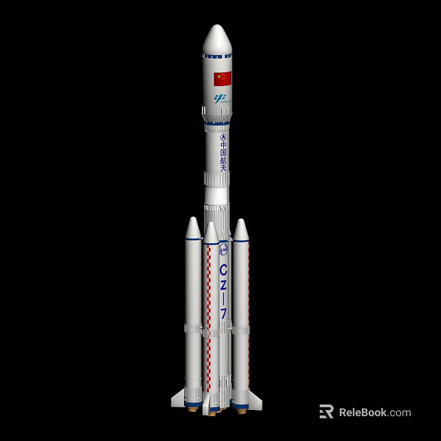 Long March 7 Rocket Standing Launch Vehicle With Chinese Flag And Markings 3d model 