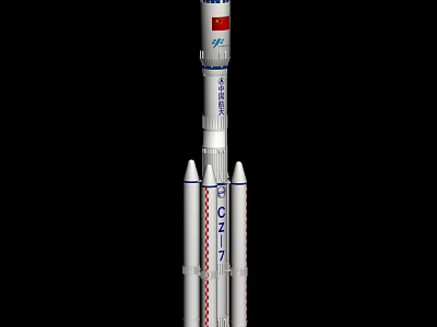 Long March 7 Rocket Standing Launch Vehicle With Chinese Flag And Markings 3d model