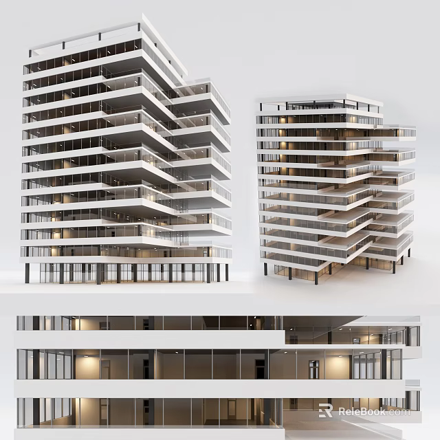 Modern High Rise Residential Building Exterior With Multiple Balconies And Glass Curtain Walls 3d model 
