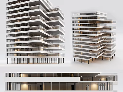 Modern High Rise Residential Building Exterior With Multiple Balconies And Glass Curtain Walls 3d model
