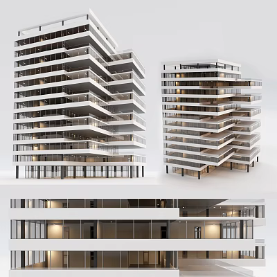 Modern High Rise Residential Building Exterior With Multiple Balconies And Glass Curtain Walls 3d model