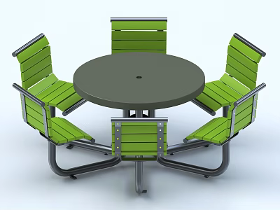 Public Chairs With Round Table Green Slats And Metal Frame For Outdoor Areas 3d model