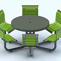 Public Chairs With Round Table Green Slats And Metal Frame For Outdoor Areas
