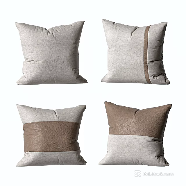 Neutral Gray and Brown Decorative Throw Pillows with Textured Stripes for Home Sofa Decor 3d model 