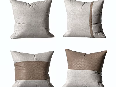 Neutral Gray and Brown Decorative Throw Pillows with Textured Stripes for Home Sofa Decor 3d model