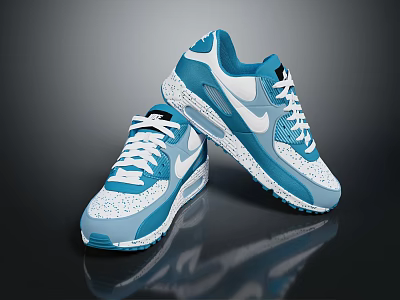 Stylish Blue And White Sports Sneakers With Air Cushion Sole Breathable Design And White Laces 3d model