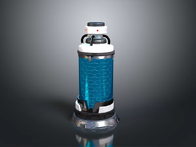 Cylindrical Industrial Equipment With Blue Transparent Section White Top Cover Handles And Silver Base 3d model