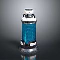 Cylindrical Industrial Equipment With Blue Transparent Section White Top Cover Handles And Silver Base