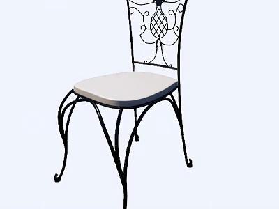 Stylish Leisure Chair with Black Metal Frame Decorative Backrest and Light Padded Seat 3d model