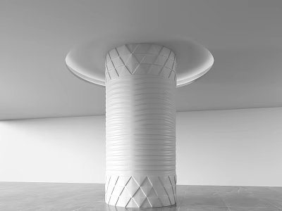 Modern White Column With Geometric Patterns And Vertical Stripes In Minimalist Interior Under Circular Ceiling 3d model
