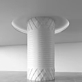 Modern White Column With Geometric Patterns And Vertical Stripes In Minimalist Interior Under Circular Ceiling 3d model