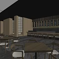 Modern Restaurant Interior Design With Wooden Tables Chairs Decorative Painting And Sliding Screens