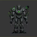 Mechanical Robot Design With Green Illuminated Parts And Metallic Armor Structure