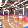 Spacious Basketball Gym Interior With Courts Hoops And Scoreboards