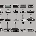 Projector Surveillance Equipment Various Models on Wall Mounted Racks Display Collection 3d model