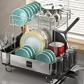Stainless Steel Dish Rack Holding Tableware Plates And Bowls In Kitchen