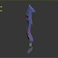 Fantasy Blue Spiked Sword With Red And Yellow Decorative Accents