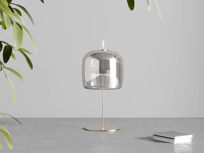 Minimalist Transparent Glass Shade Table Lamp With Metal Base And Green Leaves 3d model