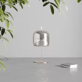Minimalist Transparent Glass Shade Table Lamp With Metal Base And Green Leaves