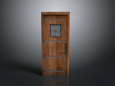 Traditional Wooden Front Door Featuring Glass Panels and Classic Design Details 3d model