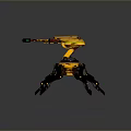 3D Model Yellow Mechanical Weapon Turret With Four Mechanical Legs Cannon And Green Red Sights