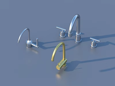 Multiple Modern Faucet Styles With Metal Finishes For Kitchen And Bathroom Use 3d model