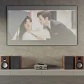 Large Screen Television With Surround Speakers And Home Theater Setup In Modern Interior