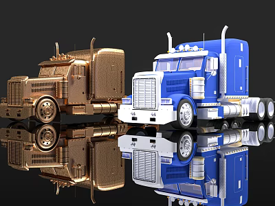 Two Colorful Semi Trucks With Reflective Surfaces 3d model Two Colorful Semi Trucks With Reflective Surfaces 3d model