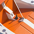 Orange And White Wooden Boat With Canopy And Comfortable Seats Design