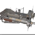 Futuristic Industrial Mechanical Structure With Metal Platforms Pipes And Glass Panels