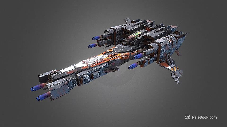 Detailed Design Of Advanced Futuristic Cosmic Spaceship With Mechanical Turrets And Metallic Structure 3d model 