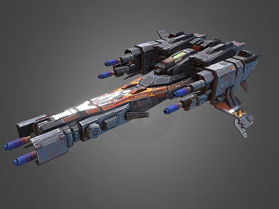 Detailed Design Of Advanced Futuristic Cosmic Spaceship With Mechanical Turrets And Metallic Structure 3d model