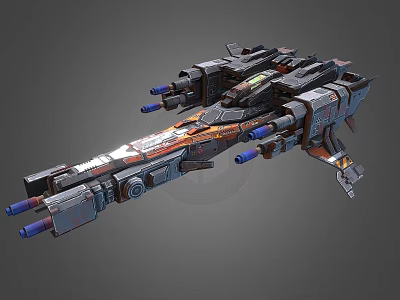 Detailed Design Of Advanced Futuristic Cosmic Spaceship With Mechanical Turrets And Metallic Structure 3d model