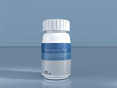 White Ceramic Medicine Container With Blue Label Saxagliptin 200 Tablet Film Coated Scoril Brand 3d model