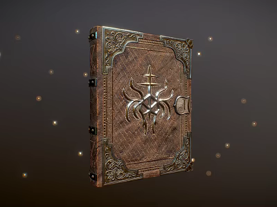 Ancient Brown Book With Intricate Carvings And Golden Light Spots 3d model
