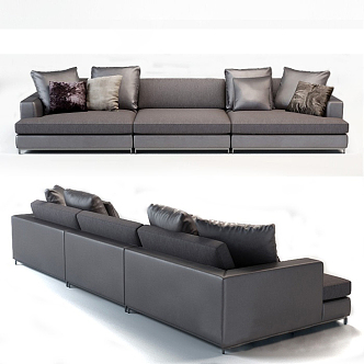 Modern three-seat sofa multiplayer leather sofa 3d model