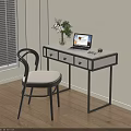 Modern White Top Desk with Black Frame Drawers Laptop and Flower Vase by Window