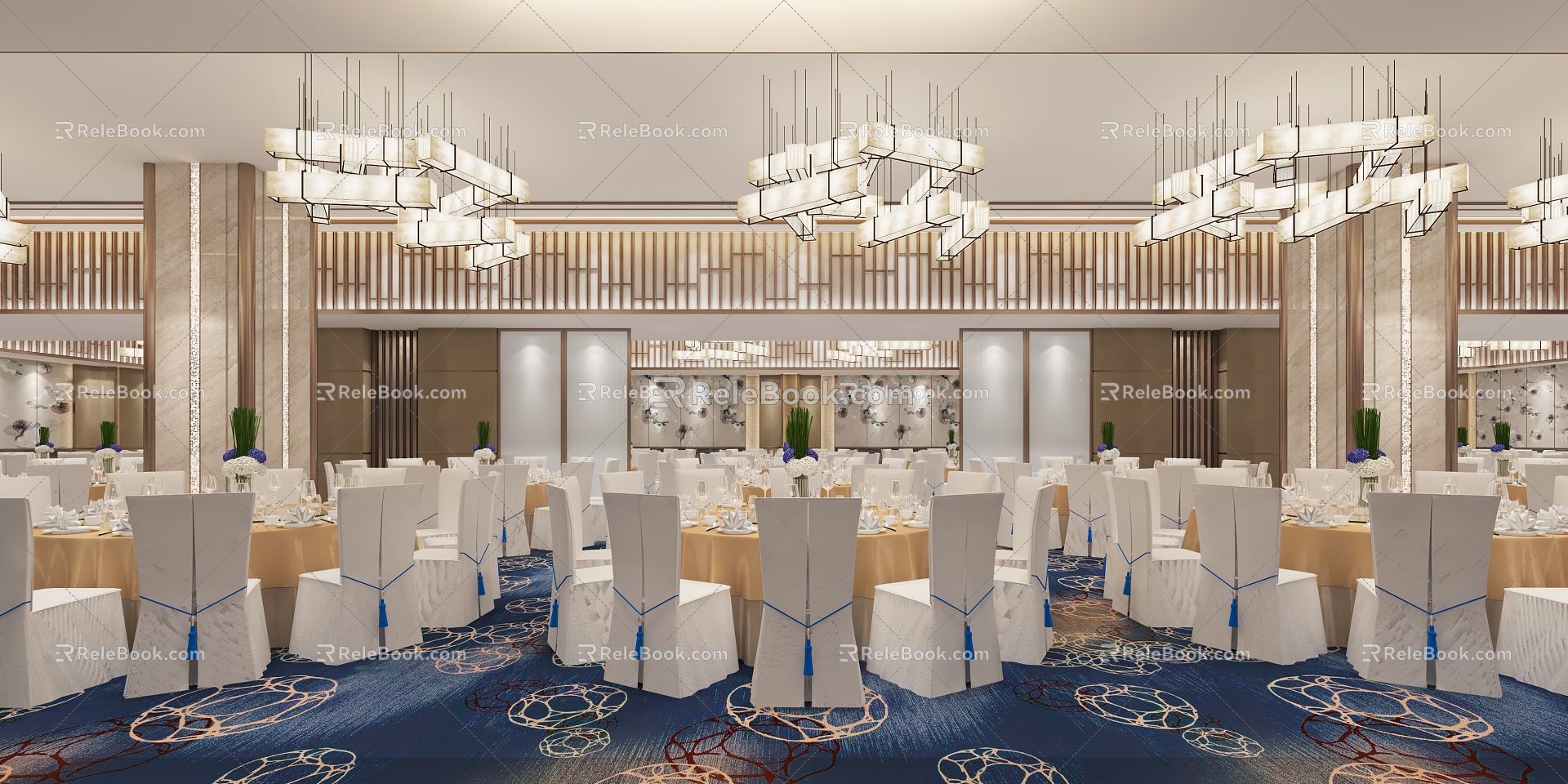 Modern Ballroom Hotel Restaurant Lobby Door Dining Area 3d model