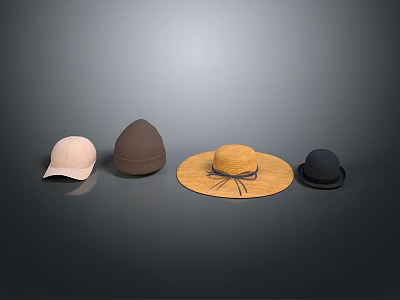 Various Stylish Hats Collection Featuring Straw Baseball Cap And Bow Design Details 3d model