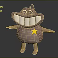 Happy Pink Cartoon Character With Black Hat Yellow Star Big Teeth And Open Arms Standing