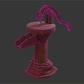 Vintage Red Rusted Manual Water Pump As Industrial Equipment With Cast Iron Structure