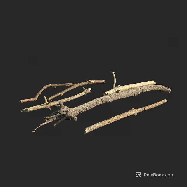 Natural Stone and Wood Decorative Pieces with Rustic Branches and Logs 3d model 