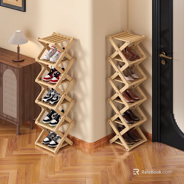 Modern Wooden Foldable Multi Layer Shoe Rack For Home Entryway Storage Design 3d model 