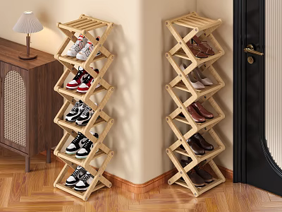 Modern Wooden Foldable Multi Layer Shoe Rack For Home Entryway Storage Design 3d model
