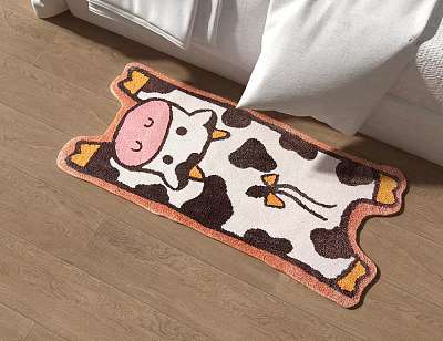 Adorable Cow Shaped Soft Rug for Living Room Floor Decor on Wood Floor 3d model
