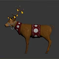 Decorated Reindeer With Colorful Antlers Bells And Red Polka Dot Coat