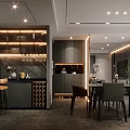 Modern Dining Living Room Interior Design With Table Chairs Ceiling Light Bookshelf And Decorative Paintings