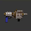 Sci Fi Mechanical Weapon with Blue Grip Yellow Accents and Metallic Finish